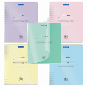 тетрадь 12л клетка smart cover, пластиковая обл, ассорти 405022 /brauberg