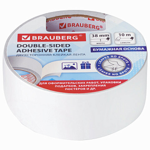 клейкая лента 38мм*10м двухсторонняя 80мкм, на бумажной основе, 229056 /br изображение клейкая лента 38мм*10м двухсторонняя 80мкм, на бумажной основе, 229056 /br