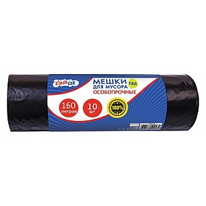 мешки для мусора 160л 10шт/рул. 80*115см, пвд 40мкм, черные, дно "звезда", 9050207 /cleanlab