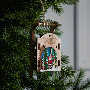 подвеска украшение световая сани с дедом морозом деревянная 6*12*4см rgb 6117356/luazon lighting