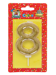 свеча тортовая "8" золотой глиттер с окантовкой с-5982 /дон карнавал изображение свеча тортовая "8" золотой глиттер с окантовкой с-5982 /дон карнавал