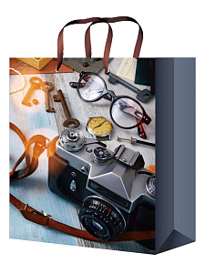 пакет бумажный 26,4*32,7*8 стильный фотоаппарат ламинированный, пкп-4300 /optima фото