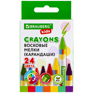 восковые мелки brauberg kids, набор 24 цвета, 271697/br восковые мелки brauberg kids, набор 24 цвета, 271697/br