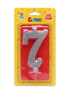 свеча тортовая "7" серебряный глиттер (малая) с-1835 /дон карнавал изображение свеча тортовая "7" серебряный глиттер (малая) с-1835 /дон карнавал