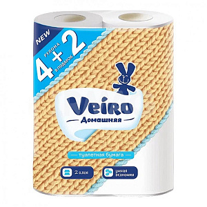 бумага туалетная 2-сл. белая 6рул домашняя, втор. сырье /veiro изображение бумага туалетная 2-сл. белая 6рул домашняя, втор. сырье /veiro
