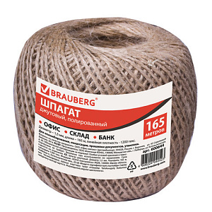 шпагат джутовый банковский, полированный, длина 165м, диаметр 1.5мм, 1200текс 600644 /br