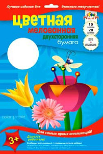 бумага цветная а4 20цветов, 10листов,  мелованная глянцевая двухсторонняя, в папке, с0385-01-05 /апплика