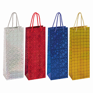 пакет подарочный ламинир. под бутылку 13*36*8,5 голография ассорти, 606608 /золотаясказка фото