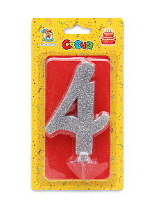 свеча тортовая "4" серебряный глиттер (малая) с-1832 /дон карнавал изображение свеча тортовая "4" серебряный глиттер (малая) с-1832 /дон карнавал