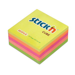 бумага самоклеящаяся 76*76  400л  5 цветов неон 21012 /hopax