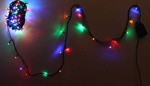 электрогирлянда 200л светодиоды цветная с контр. длина 20м зелен.провод ld200c-gm